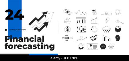Financial forecasting charts and analytics outline illustrations bundle Stock Vector