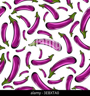 Hand drawn eggplant seamless pattern. Eggplant vegetable pattern background Stock Vector