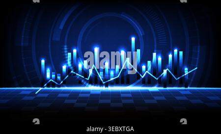Digital financial chart and stock market bar graph on a futuristic technology background Stock Vector