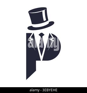 Letter P Gentleman Suit and Top Hat Logo for Tailor and Formal Wear Stock Vector