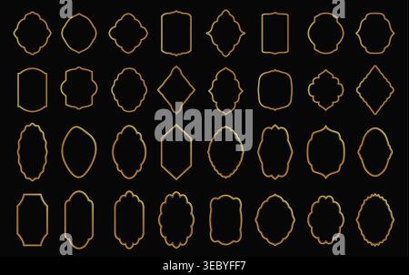 Golden thin Line frames collection. Gold vector borders Luxury minimalist design set template. Geometric banners decorative linear rectangles. Stock Vector