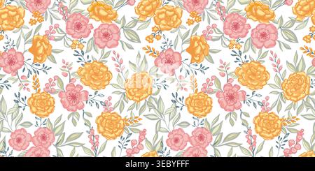 Handwriting Flower Seamless pattern. Floral endless pattern for fabric, fashion, floral print, textile, decor wallpaper or nursery print design. Stock Vector