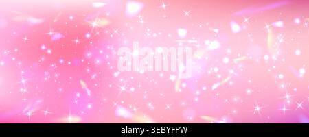 Sparkling pastel rainbow with magical stars on gradient, shimmering light in fantasy princess theme with purple and pink accents and glitter shapes Stock Vector