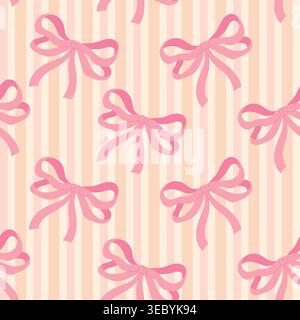 Pattern with bows on a striped background Stock Vector