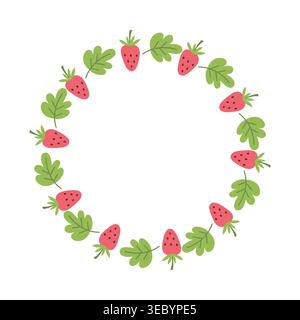 Cute Hand Drawn Strawberry Wreath Frame Vector Stock Vector