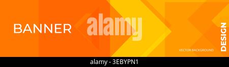 Abstract orange wide banner with geometric objects. Vector business abstract background design with yellow arrow. Vector illustration Stock Vector