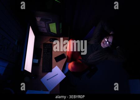 Top view of composer's night workflow Stock Photo
