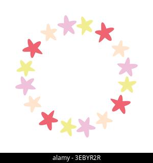 Round frame made of colorful hand drawn star doodle Stock Vector