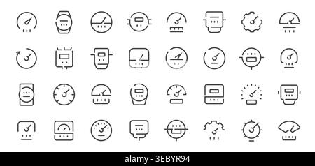 Minimal line gauge icons set. Speedometer dashboard indicators collection of symbols Stock Vector