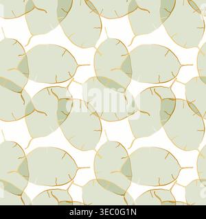 aesthetic minimalist lunaria seed pod seamless pattern, stylized translucent botanical sketch on white background for organic skincare packaging and l Stock Vector