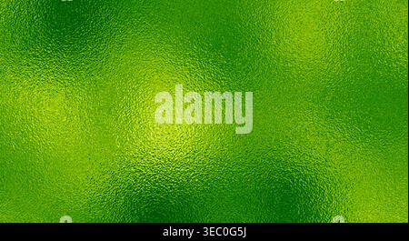 Bright green metallic foil texture with a shimmering crumpled surface and reflective light highlights. Stock Photo