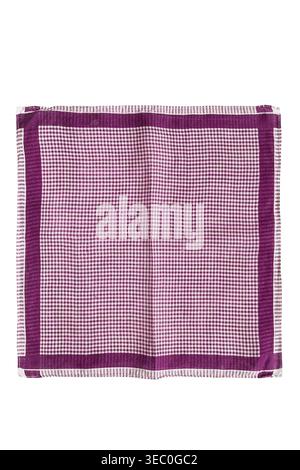 Purple checkered cotton handkerchief isolated over white Stock Photo
