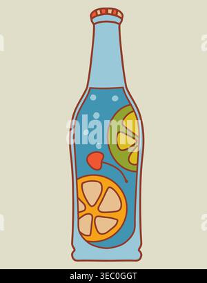 Citrus lemonade in glass bottle with orange and lemon slices Stock Vector