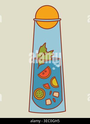 Fresh citrus water with lemon and mint in tall glass, summer detox drink Stock Vector