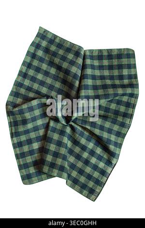 Green plaid cotton men handkerchief isolated on white background Stock Photo