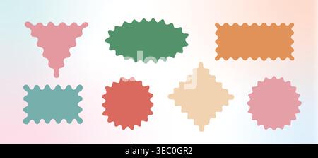 Abstract shape collection with wavy edges and frames. Funky vector stickers featuring circles, ovals, and geometric borders for modern graphic design Stock Vector
