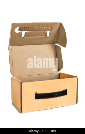 Opened brown packaging carton box isolated on white background Stock Photo