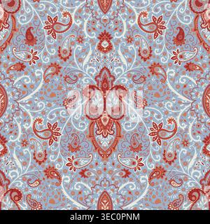 Elegant Blue and Red Paisley Damask Stock Vector
