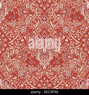 Bold Red Ornate Floral Paisley Pattern Stock Vector