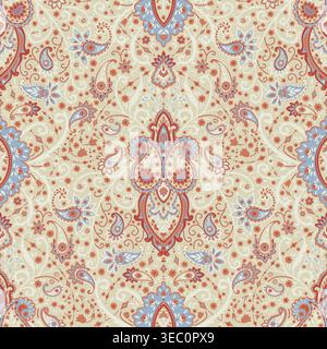 Vintage Cream Floral Paisley Damask Fabric Stock Vector