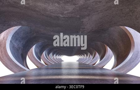 3d Abstract architectural tunnel with concrete arches Stock Photo