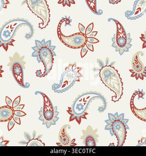 Classic Cream Red Blue Paisley Pattern Stock Vector