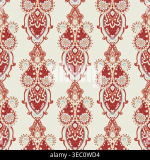 Vertical Red Cream Paisley Stripe Pattern Stock Vector
