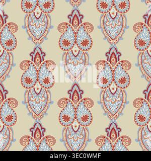 Ivory Red Blue Striped Paisley Textile Stock Vector