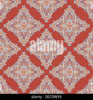 Deep Red Diamond Paisley Floral Ornament Stock Vector