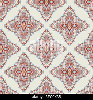 Light Cream Blue Paisley Diamond Print Stock Vector