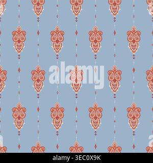 Blue Elegant Vertical Paisley Stripe Design Stock Vector