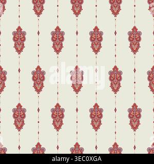 Ivory Vertical Red Paisley Border Print Stock Vector