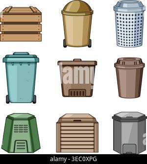 Different compost bins and waste containers for recycling Stock Vector