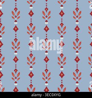 Blue Folk Geometric Vertical Floral Pattern Stock Vector