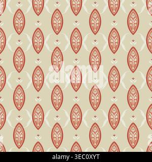 Beige Traditional Floral Oval Medallion Pattern Stock Vector