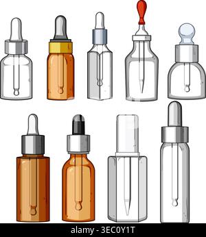 Dropper bottles set for cosmetics and health products Stock Vector