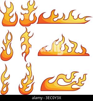 Flame decals design elements creating fiery passion Stock Vector