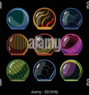 Glowing energy spheres creating colorful electric fields Stock Vector