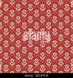 Ruby Red Damask Floral Textile Pattern Stock Vector