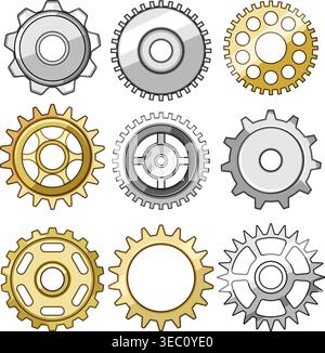 Various metal cogwheel gears for engineering and industry Stock Vector