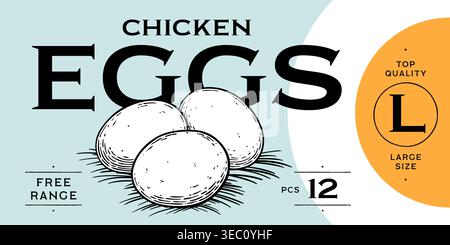 Chicken, hen with nest, eggs. Vintage artwork Stock Vector