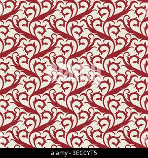 Cream Red Classic Scrolling Floral Pattern Stock Vector