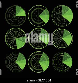 Radar display array showing digital scanning interface Stock Vector
