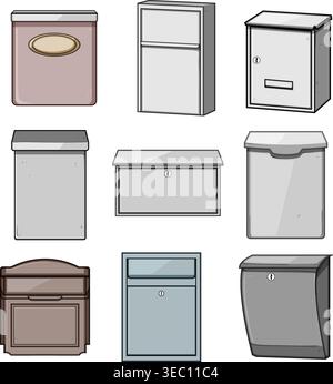 Collection of mailboxes for postal communication and delivery Stock Vector
