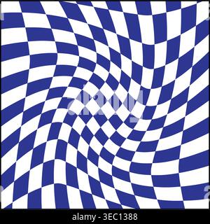 Distorted blue checker grid generating optical illusion Stock Vector