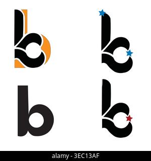 Modern Abstract Letter B Logo Design Set, Creative Minimal Typography Icon Collection, Black Orange Branding Symbol Variations Stock Vector