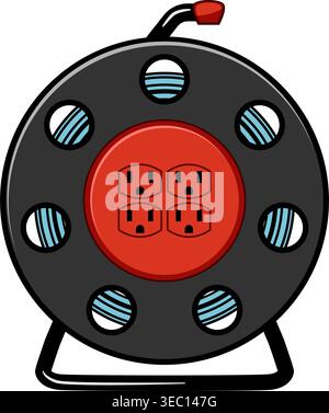 Extension cord reel distributing electricity and power Stock Vector