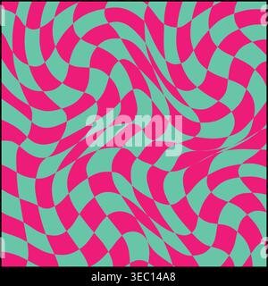 Distorting checker grid creating psychedelic illusion background Stock Vector