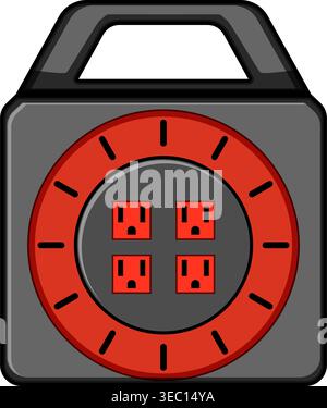 Power cord reel providing multiple electrical outlets for energy Stock Vector