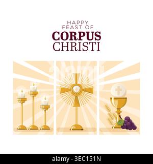 Blessed sacrament monstrance for eucharist adoration banner. Corpus Christi feast day Stock Vector